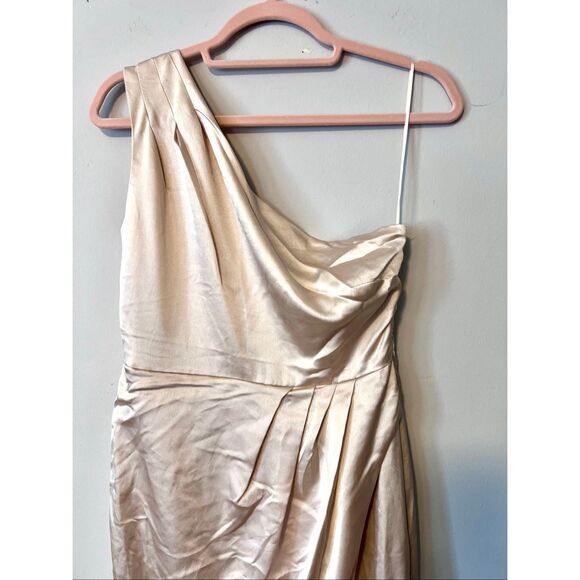 RSVP Sugar Lips One Shoulder Pleated Split Champagne dress - Picture 3 of 7